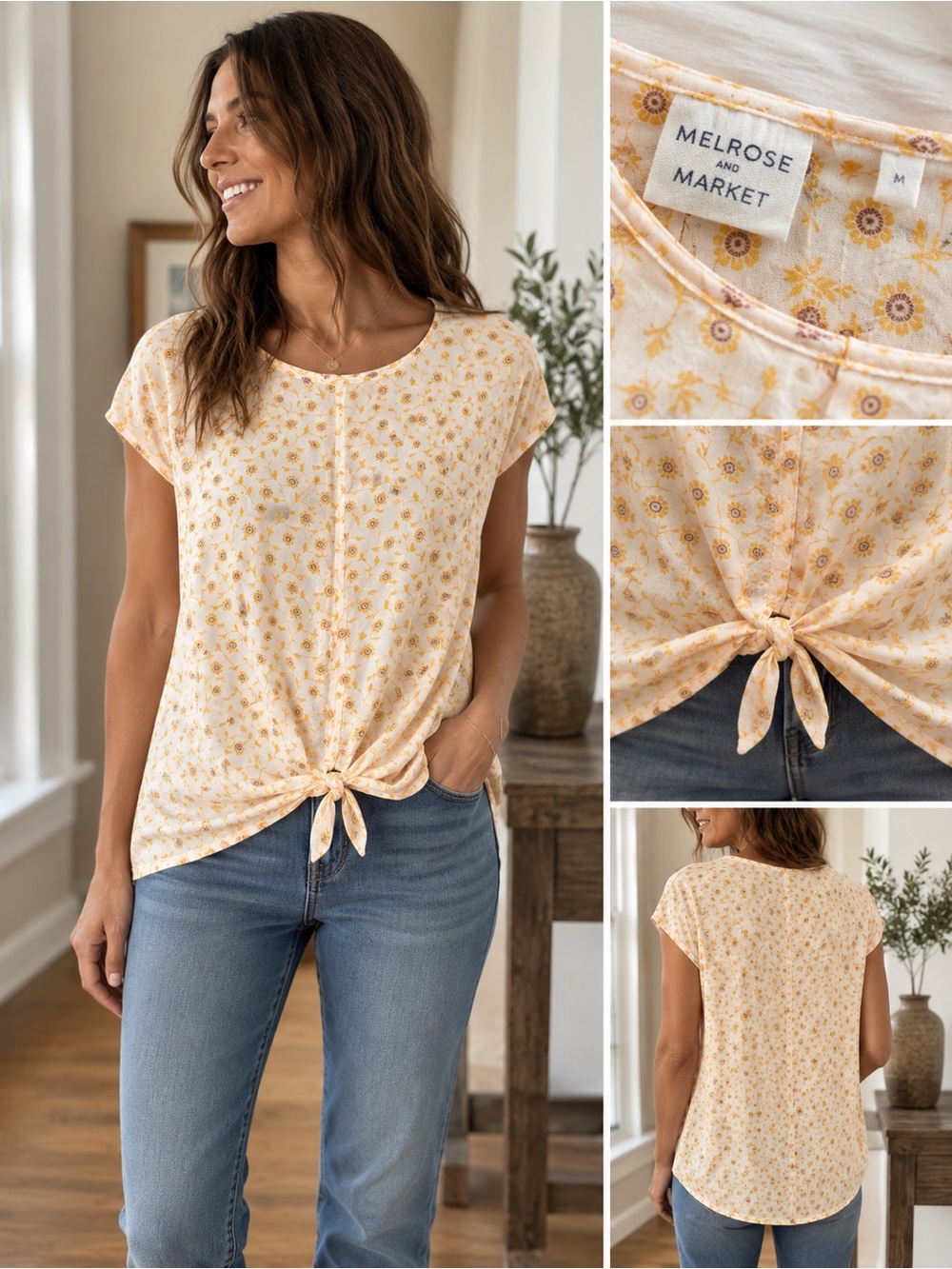 Melrose and Market Floral Tie Front Blouse – Women’s Medium